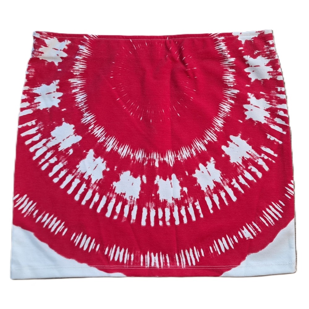 Color Story Red White Tie Dye Mini Skirt Sunburst Boho Stretch Bodycon  Large‎